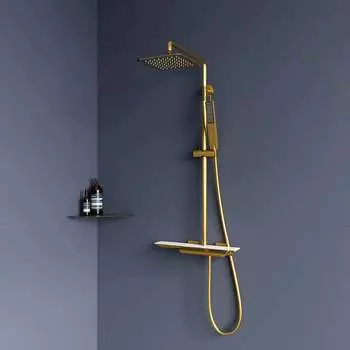 Душевая стойка RGW SP-34-G золото, головной душ/термостат (ручной душ, шланг 1,5 м) 51140134-06