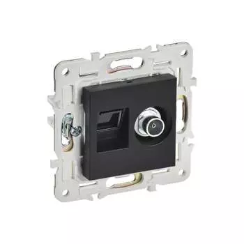 Двойная розетка IEK SKANDY TV+RJ45 кат.6E SK-A15Bl черный SK-AK20-2-K02