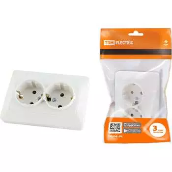 Двойная розетка TDM ELECTRIC 2П+З 16А 250В белая Ильмень SQ1823-0012