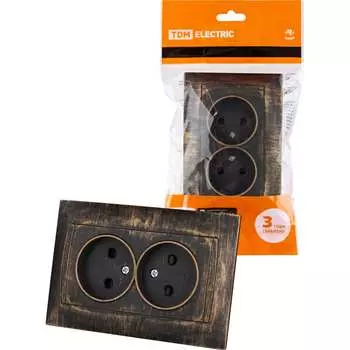 Двойная розетка TDM ELECTRIC Лама 2П 10А 250В с защитными шторками, старинная бронза SQ1815-0753