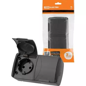 Двойная розетка TDM 2П+3 открытой установки IP54 16А с крышкой серая "Селигер" SQ1818-0114