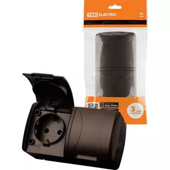 Двойная розетка TDM 2П+3 открытой установки IP54 16А с крышкой шоколад "Селигер" SQ1818-0214