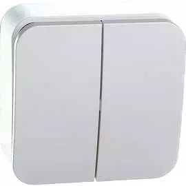 Двухклавишный выключатель Systeme Electric открытой установки с изолирующей пластиной Белый 10А BLNVA105011