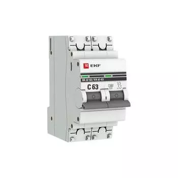 Двухполюсный автомат EKF PROxima 63А С ВА47-63 4.5кА mcb4763-2-63C-pro
