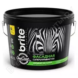 Фасадная высокоукрывистая краска brite professional one coat база а, ведро 2.7л о03751