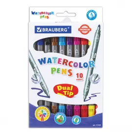Фломастеры brauberg dual-tip, двусторонние 10 шт, 10 цветов два наконечника, 151665