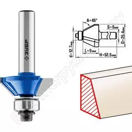 Кромочная калевочная фасочная фреза ЗУБР №9 ПРОФ. 28711-25.4