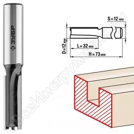 Пазовая прямая фреза ЗУБР ПРОФ. 28780-12-32-12