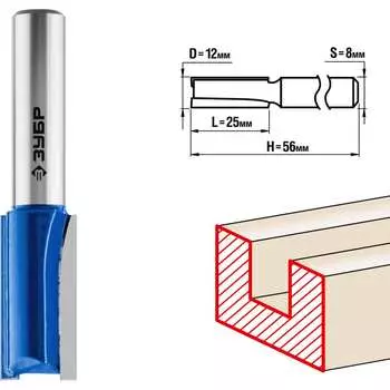Пазовая прямая фреза ЗУБР ПРОФ. 28753-12-25