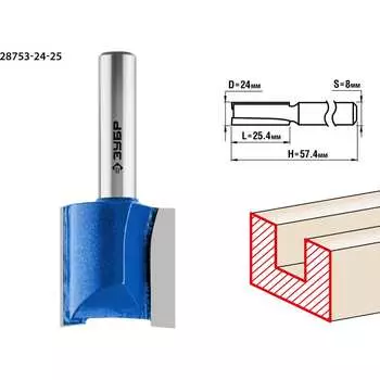 Пазовая прямая фреза ЗУБР Профессионал 28753-24-25
