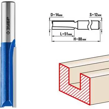 Удлиненная пазовая прямая фреза ЗУБР ПРОФ. 28754-14-51