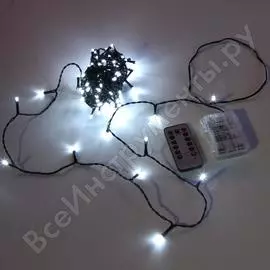 Гирлянда нить shlights 12 метров 120 светодиодов, белый, на батарейках, пульт ду ld120-gw-bo-rc