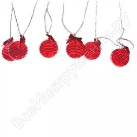 Гирлянда shlights из 6 красных шаров с орнаментом bal18r-r08-c