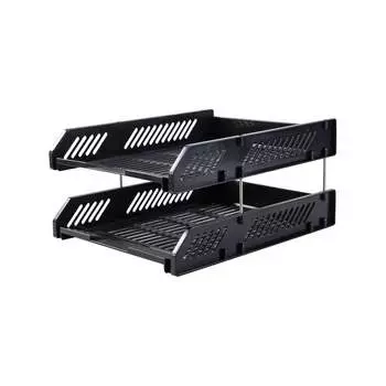 Горизонтальный лоток для бумаг DELI e9208, на металлическом стержне, черный 13623 1696469