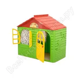 Игровой домик с карнизами и шторками doloni зелено-красный, 69x129 см, kg025500/13