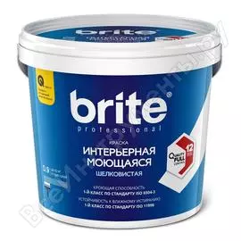 Интерьерная моющаяся краска brite professional белая, шелковистая, база а, ведро 0.9л о02239
