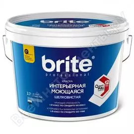 Интерьерная моющаяся краска brite professional белая, шелковистая, база а, ведро 2.7л о02240