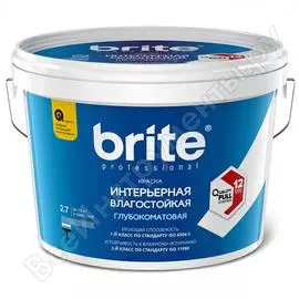 Интерьерная влагостойкая краска brite professional белая, глубокоматовая, база а, ведро 2.7л о02250
