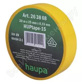 Изолента пвх haupa цвет желтый, шир.25 мм, длина 20 м, d 74 мм 263868