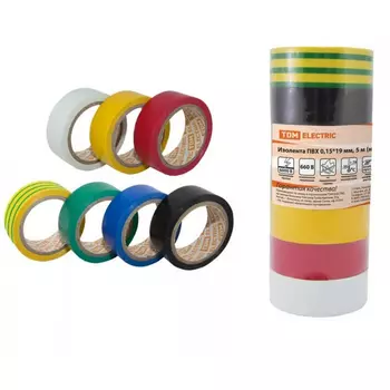 Изолента пвх tdm 0,15x19мм 5м набор 7 цветов в блистере sq0526-0051