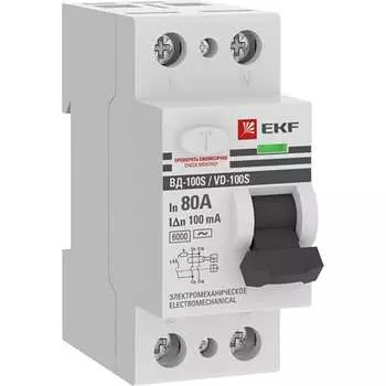 Электромеханическое селективное устройство защитного отключения EKF ВД-100 PROxima elcb-2-6-80-100S-em-pro