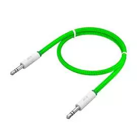 Кабель аудио jack 35mm-jack 35mm gcr 1.5m зелёный нейлон, белые коннекторы vivavic8262-1.5m