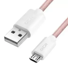 Кабель для зарядки телефона gcr microusb, 1.0m, розовый нейлон 51689