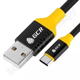 Кабель для зарядки телефона gcr typec, 1.0m, черный с желтым viv50i526