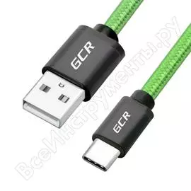 Кабель для зарядки телефона gcr typec, 2.0m, зеленый нейлон viv51i745