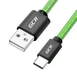 Кабель для зарядки телефона gcr typec, 3.0m, зеленый нейлон 51746