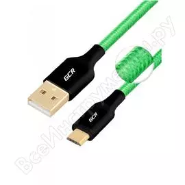 Кабель microusb gcr 2,0m gold для samsung оs android зелёный нейлон viv51i100