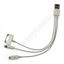 Кабель rexant usb 3 в 1 только для зарядки iphone 5/iphone 4/microusb белый 18-1126