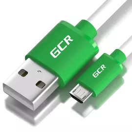 Кабель usb 2.0 am-microb 5pin gcr 0,5m белый, зелёные коннекторы viv51i499