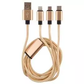Кабель usb/microusb+ lightning+type-c energy et-07 3в1 цвет - золотой 006383