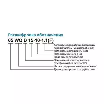 Канализационый насос LEO 100 WQ 65-15-5.5, 5,5 кВт 380В, Qмax. 110 м3h, Hмax. 25 м 1587