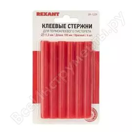 Клеевые стержни в блистере (6 шт; 11х100 мм; красные) rexant 09-1229