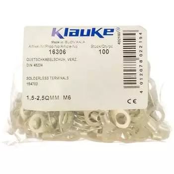 Кольцевой наконечник из листовой меди klauke 1.5-2.5 мм2 под винт м6 klk16306