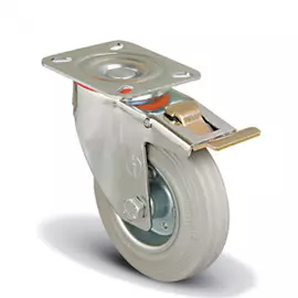 Колесо серое промышленное поворотное с тормозом 150 мм mfk-torg em01-sprg-150-f