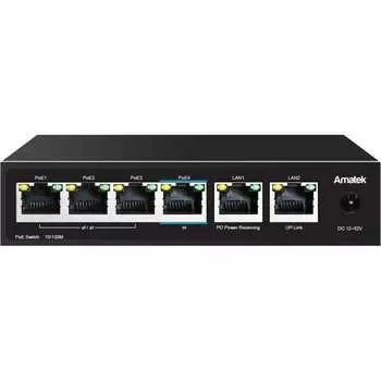 Коммутатор Amatek AN-PE42 6-портовый 100 Мбит/с L2 с HiPoE до 60Вт 7000734