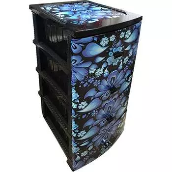 Комод РОССПЛАСТ ДЕКОР 4 ярус ГЖЕЛЬ черный моно рис. В95*Ш38*Г47 536025