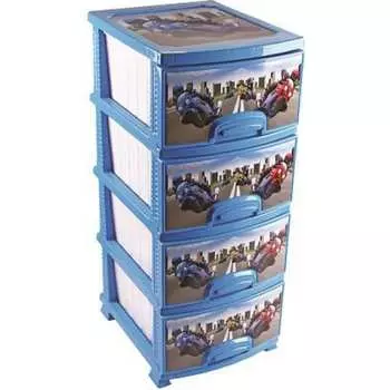 Комод РОССПЛАСТ ДЕКОР 4 ярус Мотокросс голубой В95*Ш38*Г47 523680