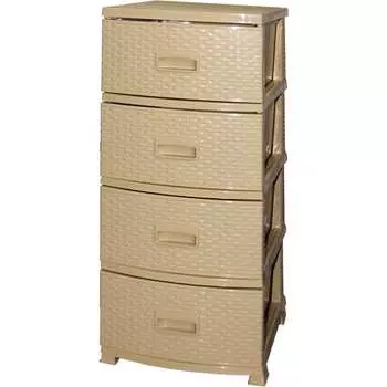 Комод РОССПЛАСТ ДЕКОР 4 ярус Ротанг бежевый В95*Ш38*Г47 527775