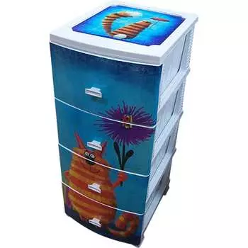 Комод РОССПЛАСТ ДЕКОР 4 ярус КОТ белый В95*Ш38*Г47 536026
