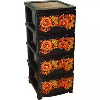 Комод РОССПЛАСТ ДЕКОР 4 ярус Хохлома черный В95*Ш38*Г47 527253