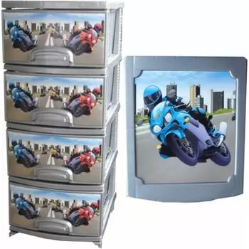 Комод РОССПЛАСТ ДЕКОР 4 ярус Мотокросс серебро/перламутр В95*Ш38*Г47 522981