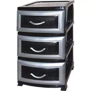 Комод РОССПЛАСТ ДЕЛЬФИН 3 яр. черный/серебро В75*Ш38*Г47 526270