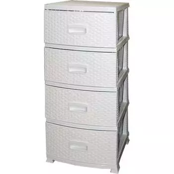 Комод РОССПЛАСТ ДЕКОР 4 ярус Ротанг белый В95*Ш38*Г47 527776