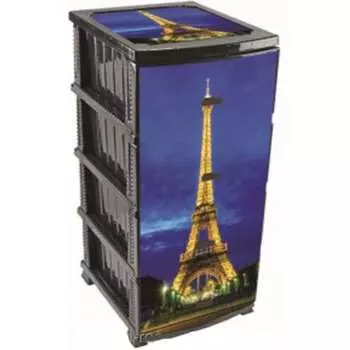 Комод РОССПЛАСТ ДЕКОР 4 ярус Париж МОНО рис. черный В95*Ш38*Г47 528884