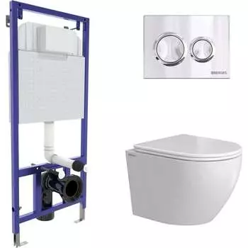 Комплект инсталляция Berges NOVUM кнопка O3 хром глянец, унитаз OKUS Rimless 49 см, сиденье дюропласт микролифт, быстросъём 043389
