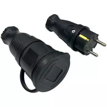 Комплект каучуковая кабельная розетка с заземлением и крышкой NVO 16А IP44 + вилка цвет черный 4001 4002 NVO-KI-COMBI-R-V-16-44-BLACK